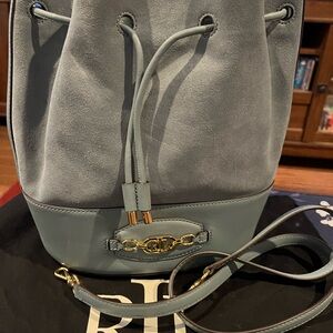Lauren Ralph Lauren Andie Suede Drawstring Bucket Bag with dust bag
